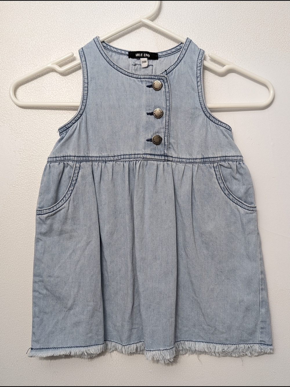 🌸4/25$ MILE END Light Wash Denim Girls Dress with Button Front 24 M